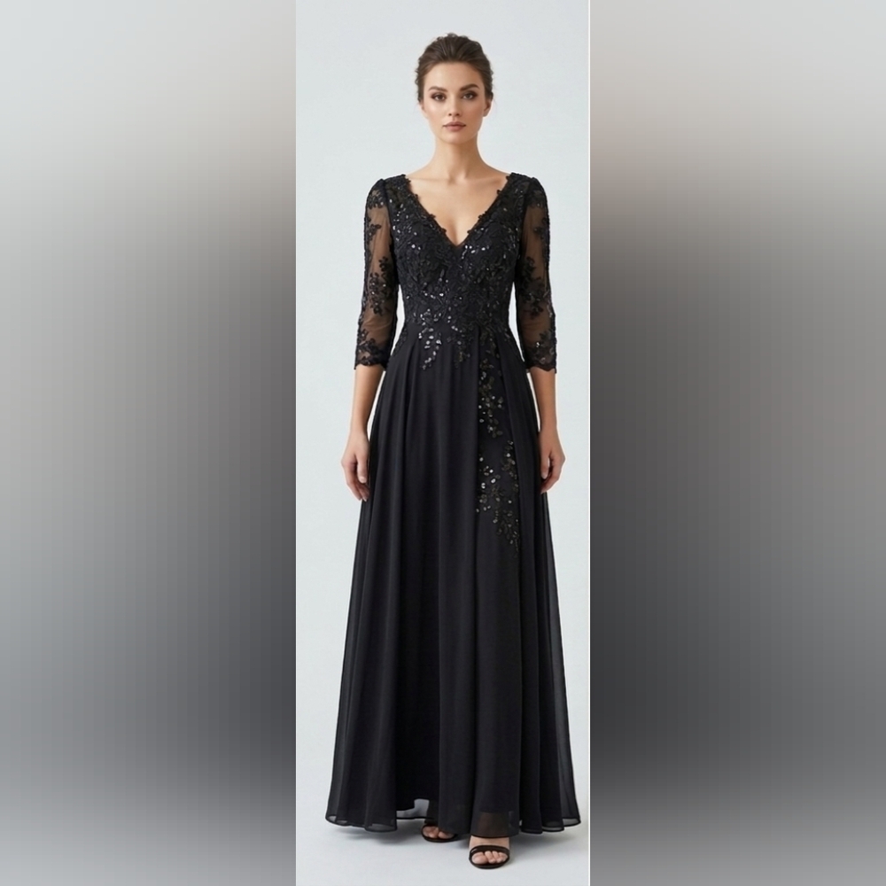 NWT Black Lace Sequin Corset Maxi Wedding Dress Size 6 Unknown Brand